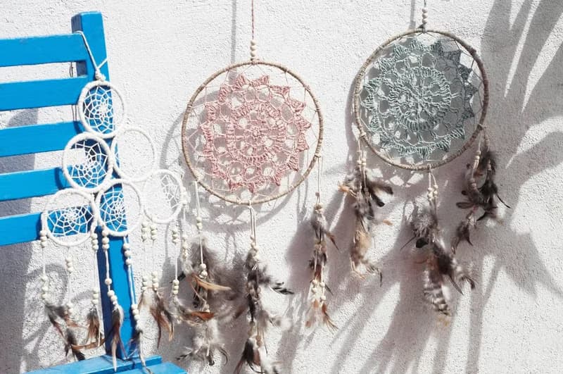 民族風掛飾 boho 手工編織棉麻捕夢網吊飾dream Cather-紅白眼睛
