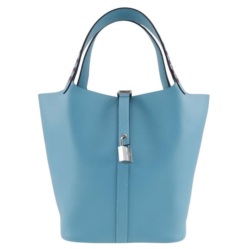 【日本直送】エルメス HERMES ピコタンロックMM ハンドバッグ トレサージュ ヴォーエプソン 水色 D レディース【中古】