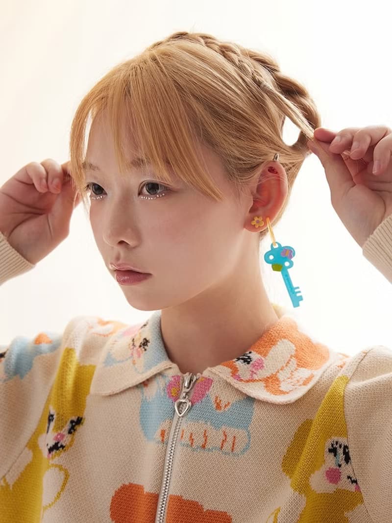 可愛童趣鑰匙耳環DIY可替換小耳釘耳飾耳夾
