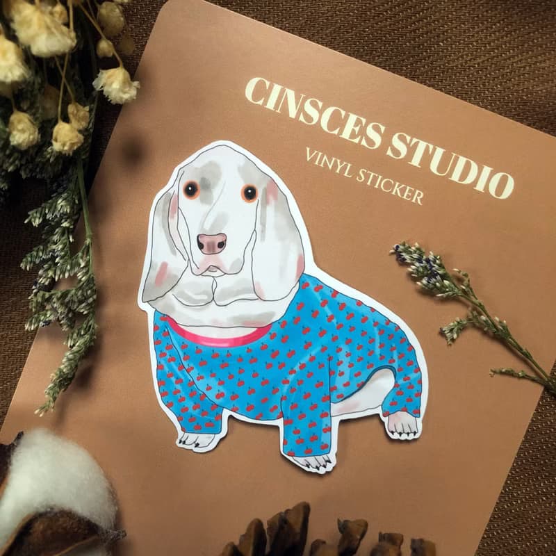 手繪臘腸犬插畫 防水貼紙 筆電 行李箱貼 水壺 貼紙