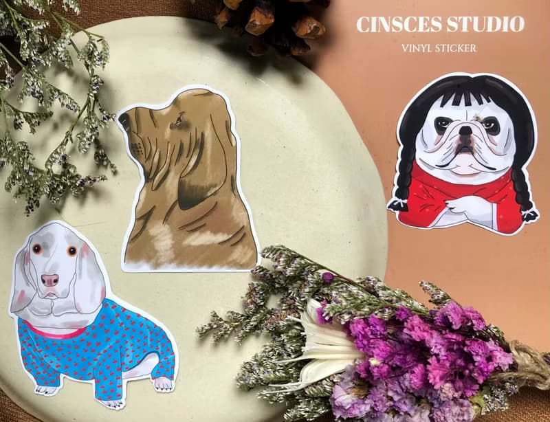 手繪臘腸犬插畫 防水貼紙 筆電 行李箱貼 水壺 貼紙