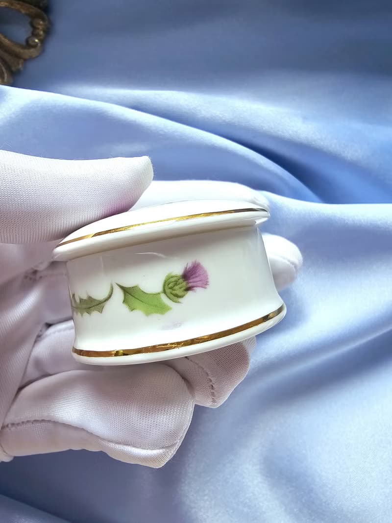 英國製蘇格蘭紫薊小珠寶盒/藥盒/vintage西洋古董飾品