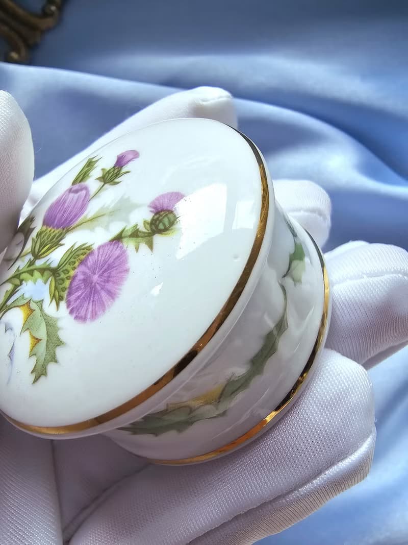 英國製蘇格蘭紫薊小珠寶盒/藥盒/vintage西洋古董飾品