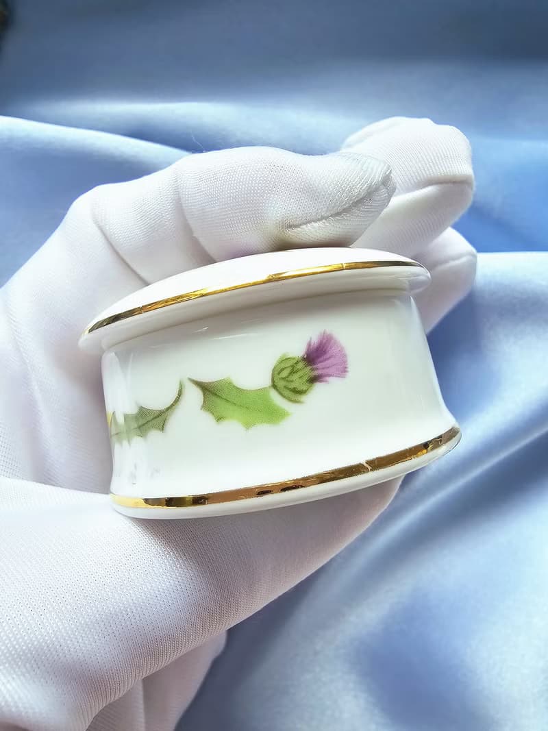 英國製蘇格蘭紫薊小珠寶盒/藥盒/vintage西洋古董飾品