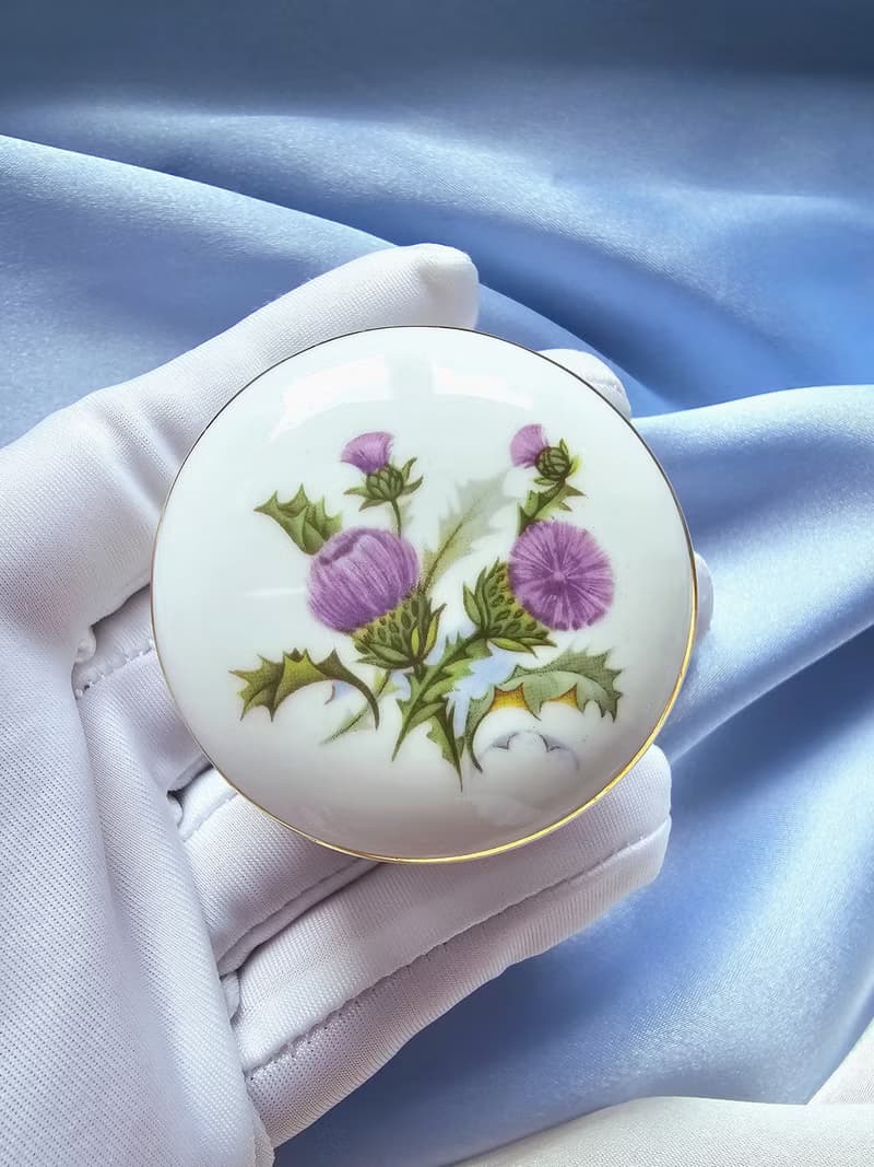 英國製蘇格蘭紫薊小珠寶盒/藥盒/vintage西洋古董飾品