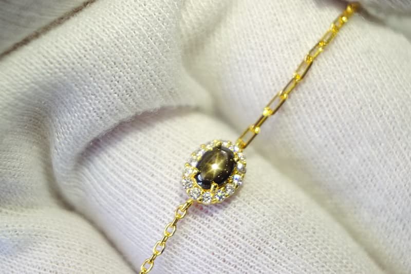 Natural Black Star Sapphire Bracelet Sterling Silver 925 With Gold Plated.