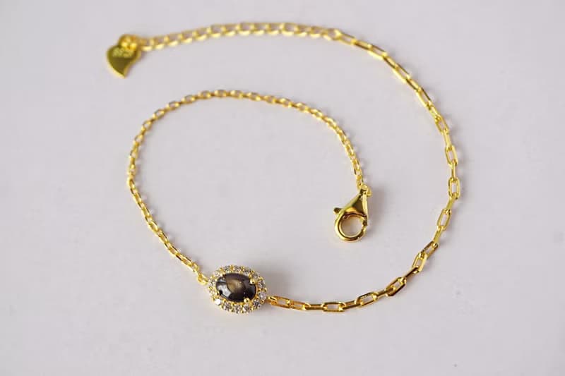 Natural Black Star Sapphire Bracelet Sterling Silver 925 With Gold Plated.