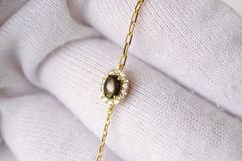 Natural Black Star Sapphire Bracelet Sterling Silver 925 With Gold Plated.