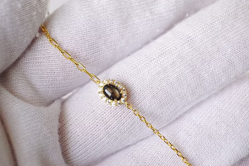 Natural Black Star Sapphire Bracelet Sterling Silver 925 With Gold Plated.