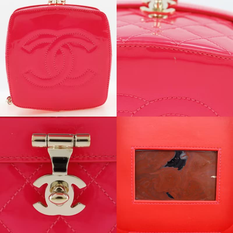 【日本直送】シャネル CHANEL バニティ ハンドバッグ マトラッセ パーティーバッグ  × パテントレザー ピンク レディース【中古】