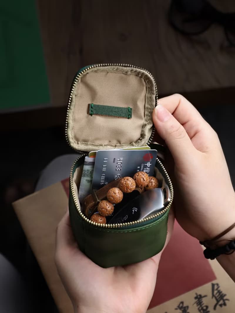 簡約植鞣牛皮迷你手拎耳機口紅硬幣收納卡包零錢包