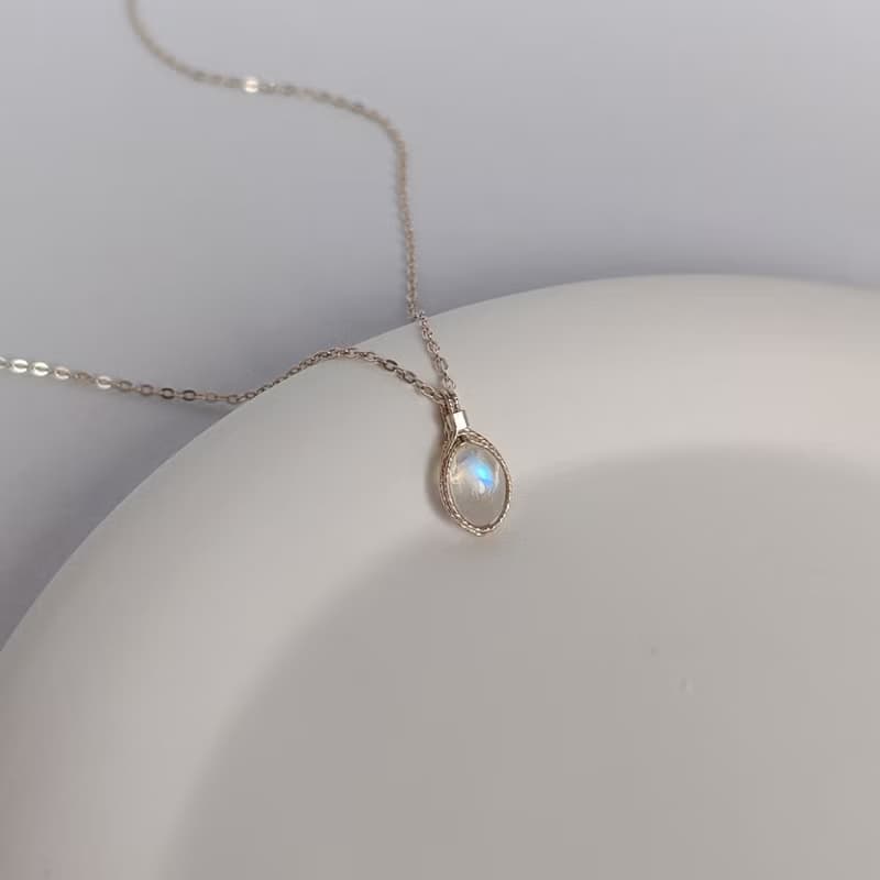 月光石吊墜 六月生辰石強光藍色月光石項鍊 925銀藍月光項鏈