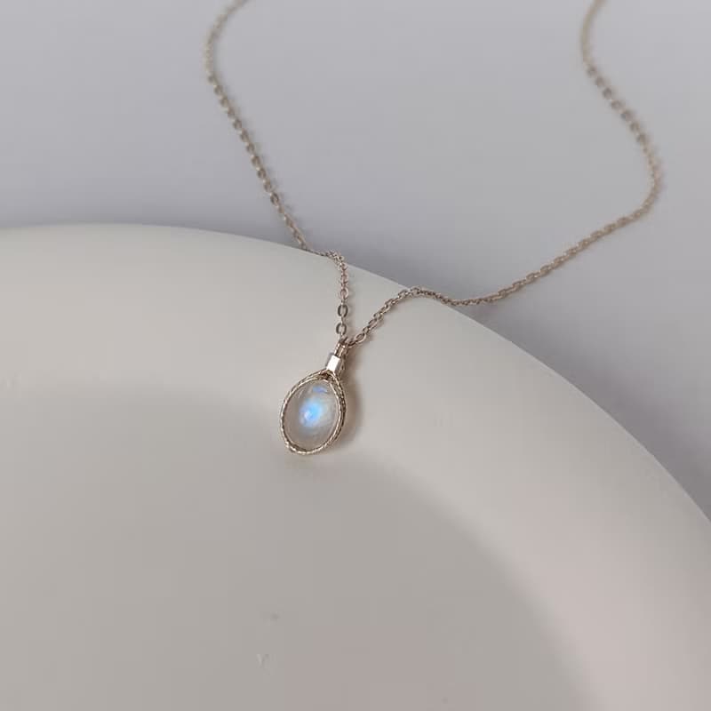 月光石吊墜 六月生辰石強光藍色月光石項鍊 925銀藍月光項鏈