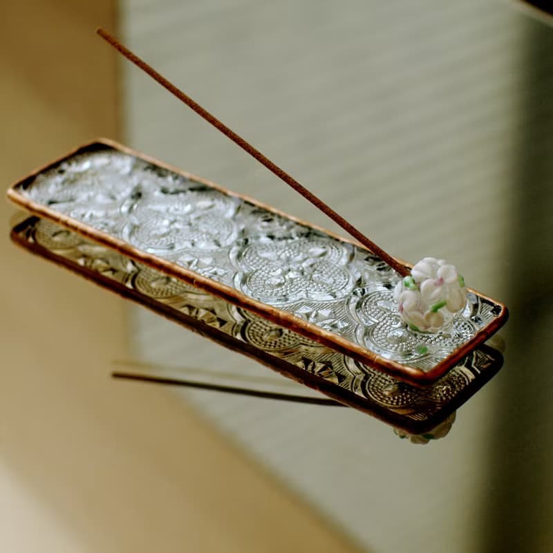 玻璃線香座 /花插 白花琉璃球