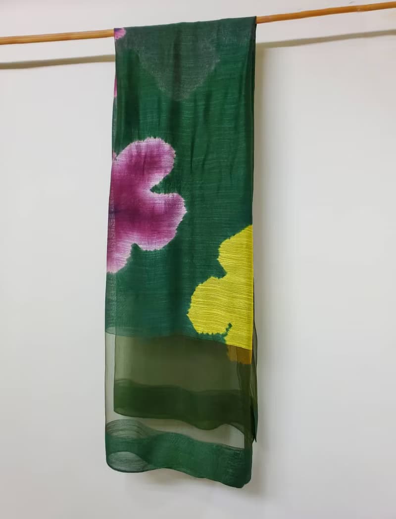 綠田裡的花兒-植物染圍巾 披肩