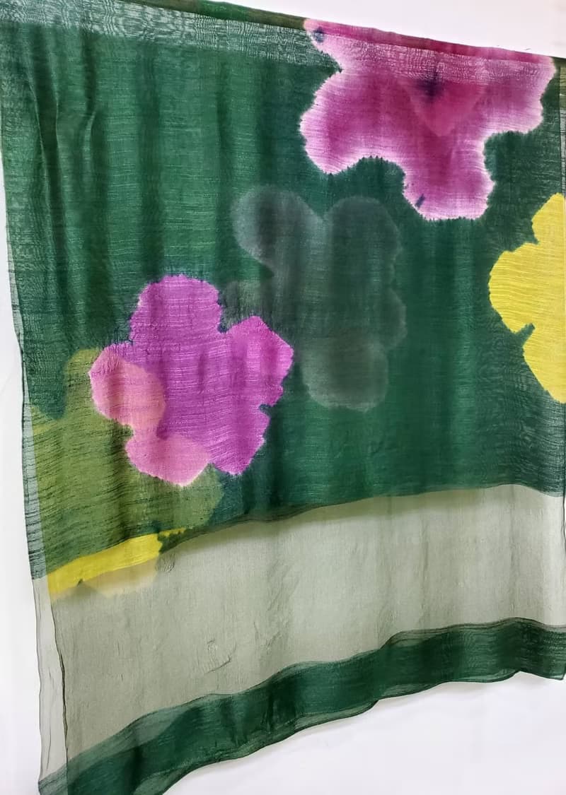 綠田裡的花兒-植物染圍巾 披肩