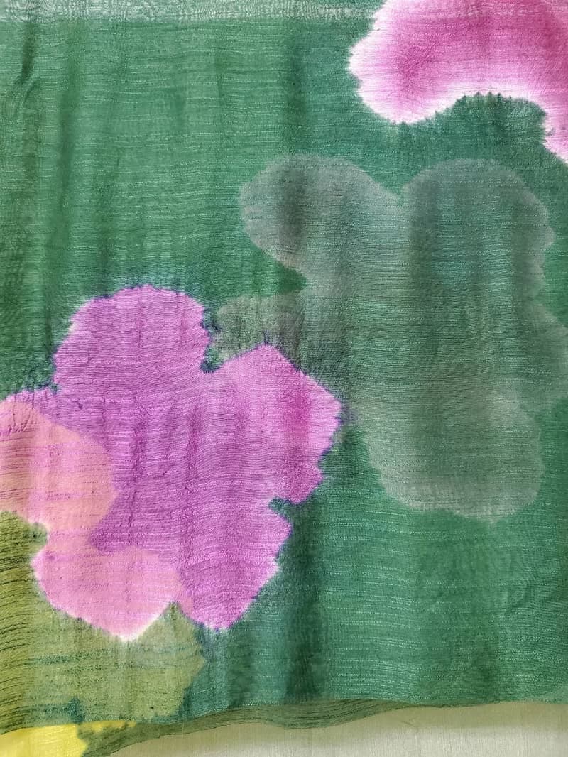 綠田裡的花兒-植物染圍巾 披肩