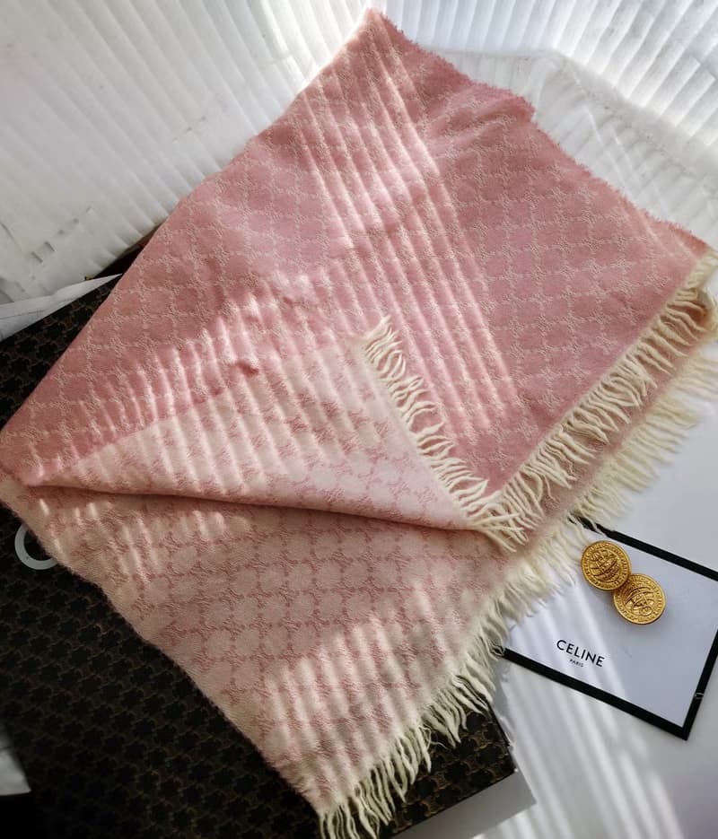 中古孤品 CELINE 老花凱旋門 羊毛 毛毯蓋毯頸巾圍巾領巾圍脖披肩