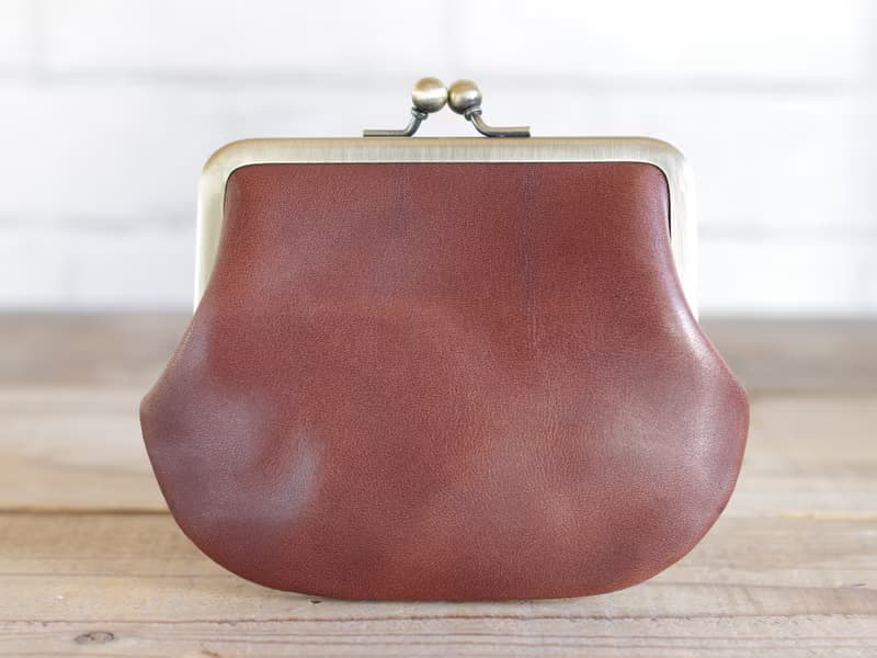 植鞣皮 方形口金包 巧克力色