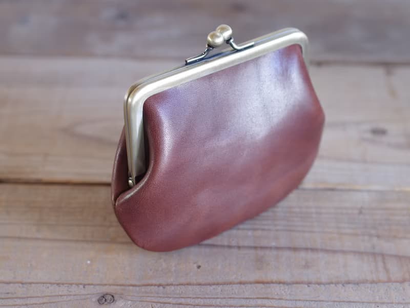 植鞣皮 方形口金包 巧克力色