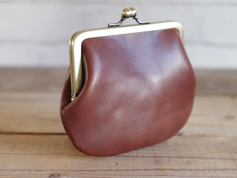 植鞣皮 方形口金包 巧克力色