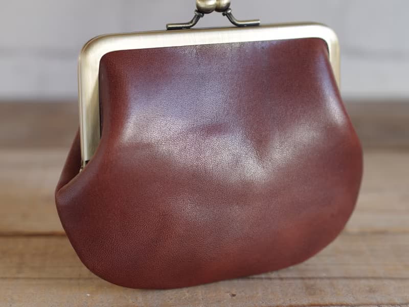 植鞣皮 方形口金包 巧克力色