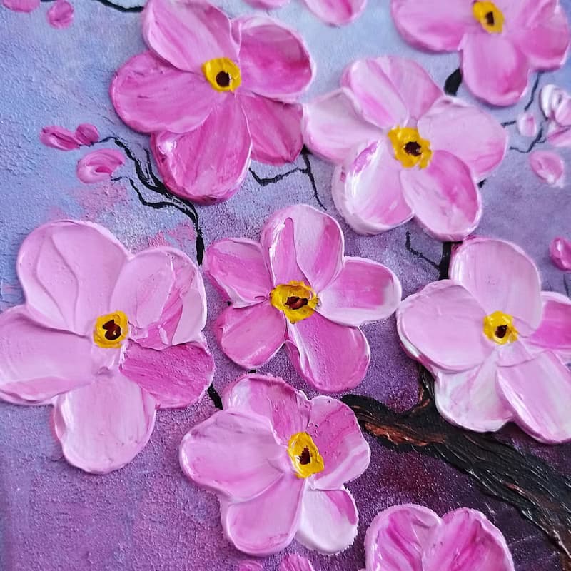 Transform Your Space with Sakura Acrylic Art: Cherry Blossom Textured Painting