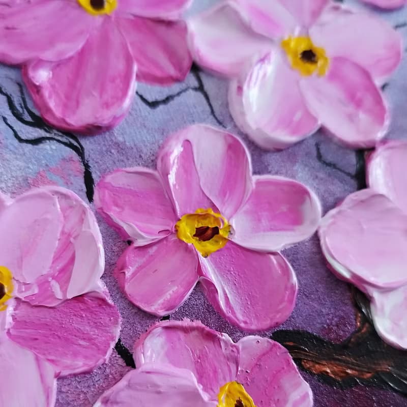 Transform Your Space with Sakura Acrylic Art: Cherry Blossom Textured Painting