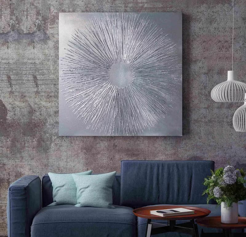Silver painting canvas | Silver wall art | Silver abstract painting Silver Sun 2