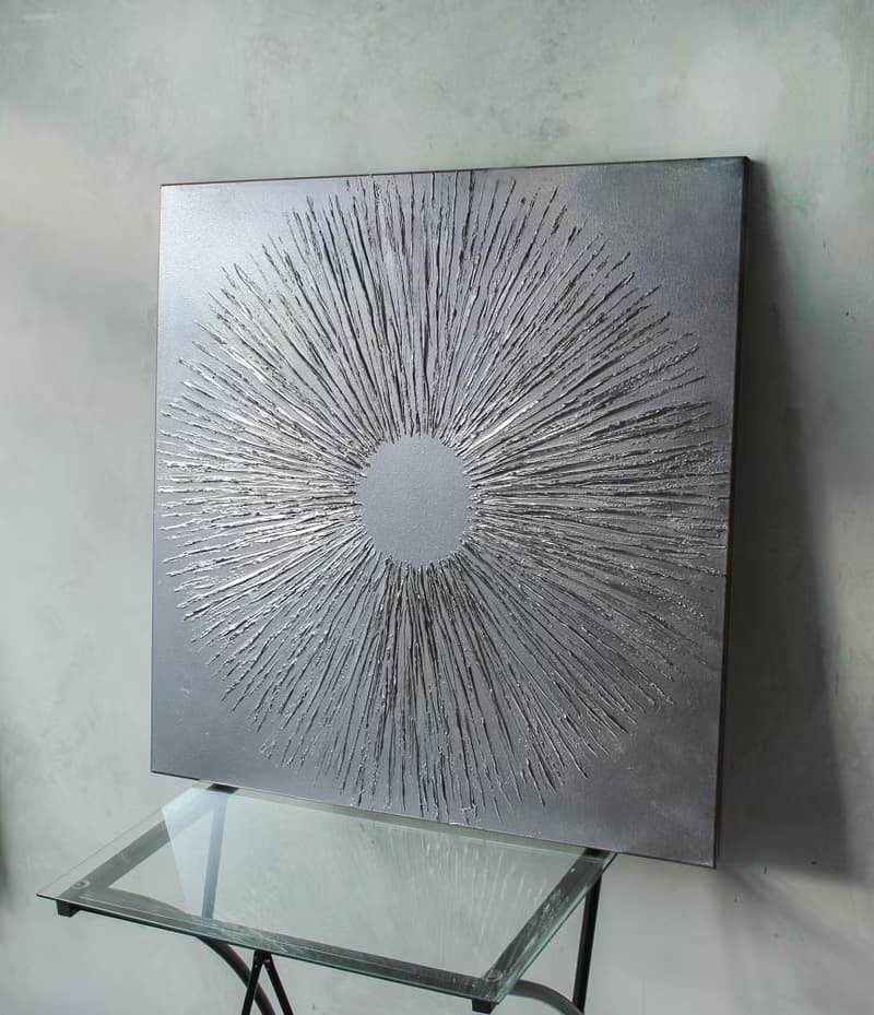Silver painting canvas | Silver wall art | Silver abstract painting Silver Sun 2