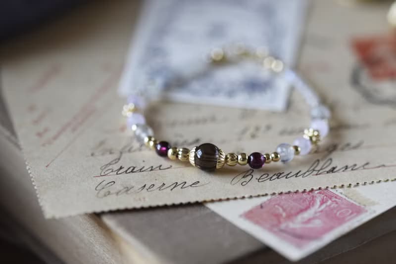 輝夜姬。茶晶 石榴石 薰衣草紫晶 拉長石 14KGP 天然石水晶 手鍊