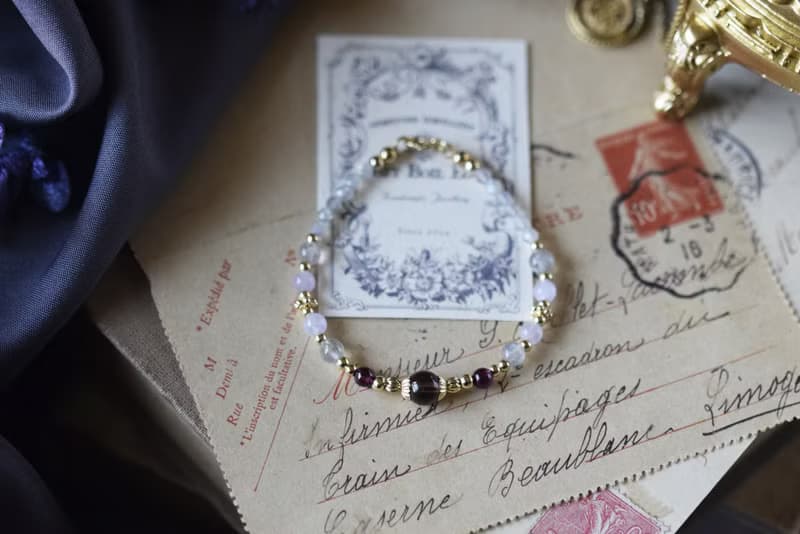 輝夜姬。茶晶 石榴石 薰衣草紫晶 拉長石 14KGP 天然石水晶 手鍊