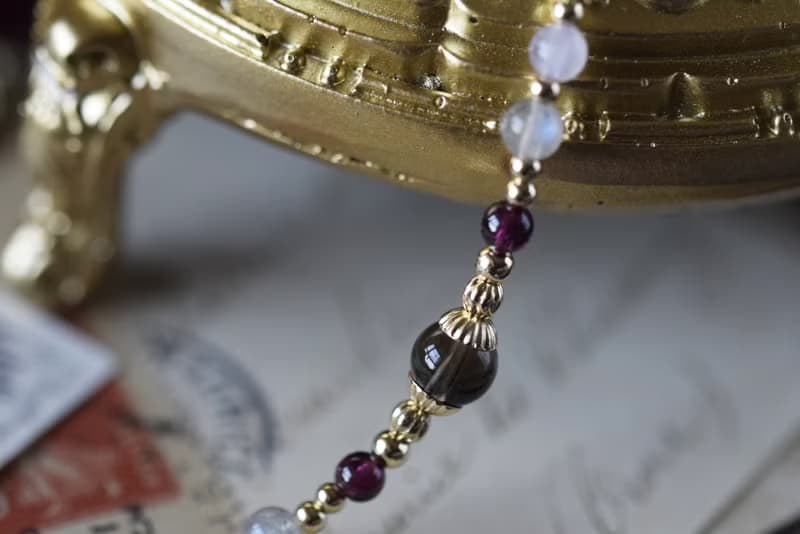 輝夜姬。茶晶 石榴石 薰衣草紫晶 拉長石 14KGP 天然石水晶 手鍊