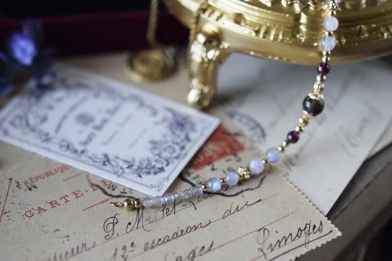 輝夜姬。茶晶 石榴石 薰衣草紫晶 拉長石 14KGP 天然石水晶 手鍊