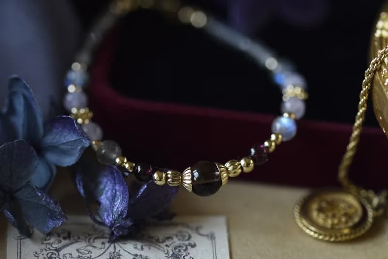 輝夜姬。茶晶 石榴石 薰衣草紫晶 拉長石 14KGP 天然石水晶 手鍊