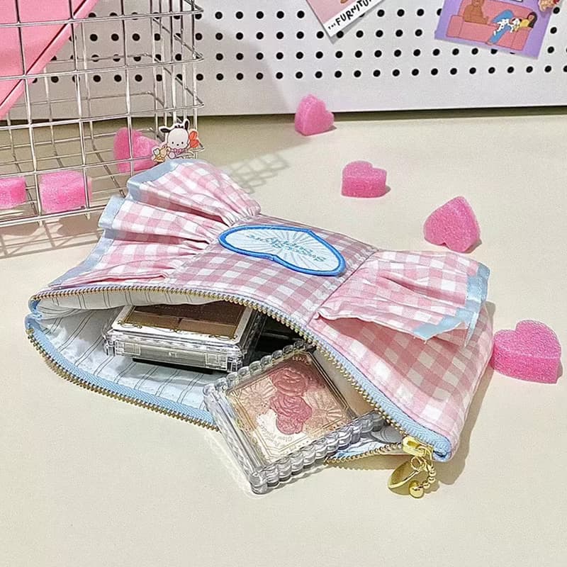 Sweetstore Supply原創粉格蝴蝶結化妝包便攜收納包