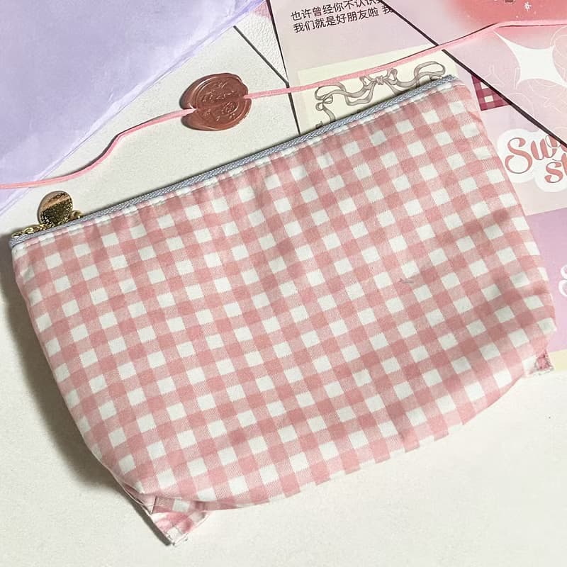 Sweetstore Supply原創粉格蝴蝶結化妝包便攜收納包