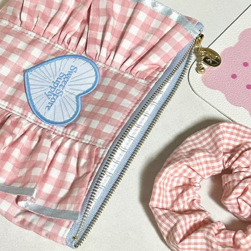 Sweetstore Supply原創粉格蝴蝶結化妝包便攜收納包