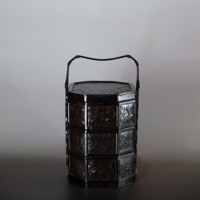 【日本古美術】古竹籐編 茶箱 提籃 茶籠 提籠