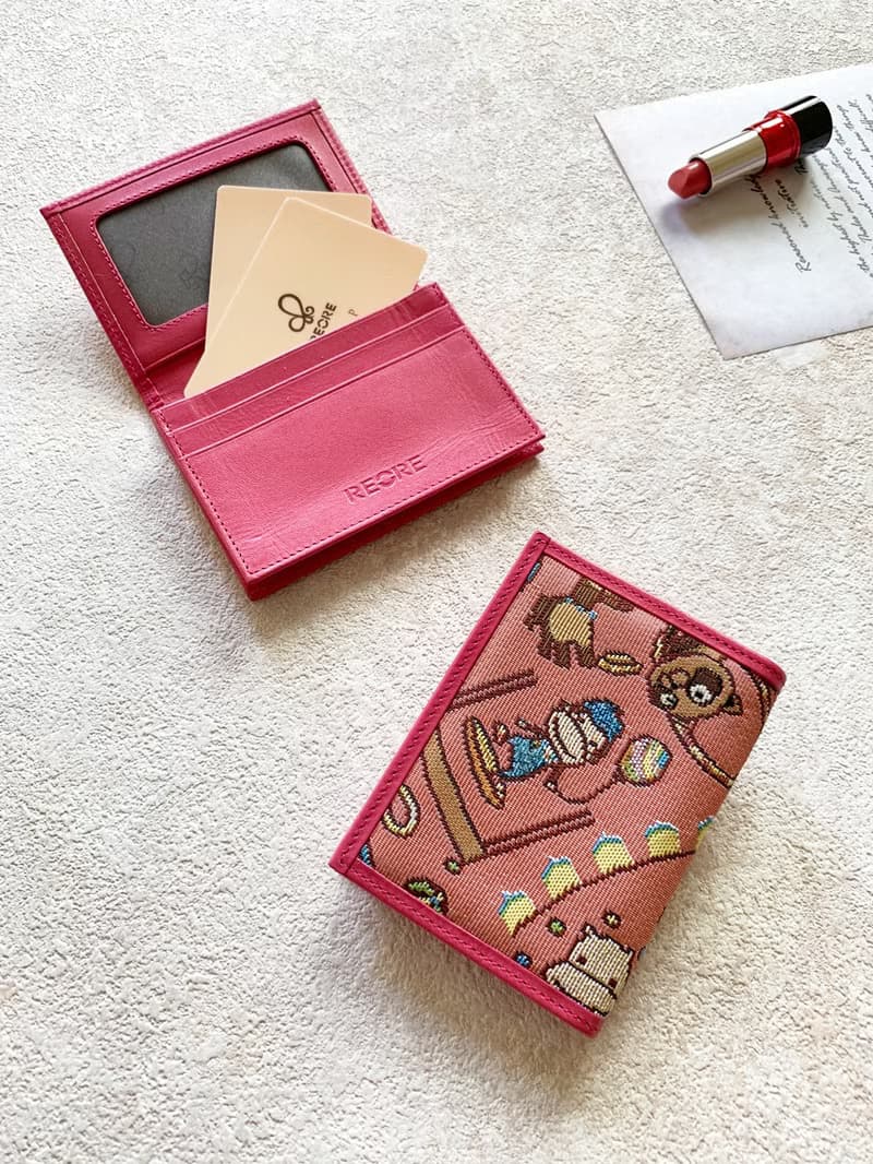 翻蓋名片夾 真皮 /布防潑水 平織緹花 開心迷你馬戲團(粉紅)