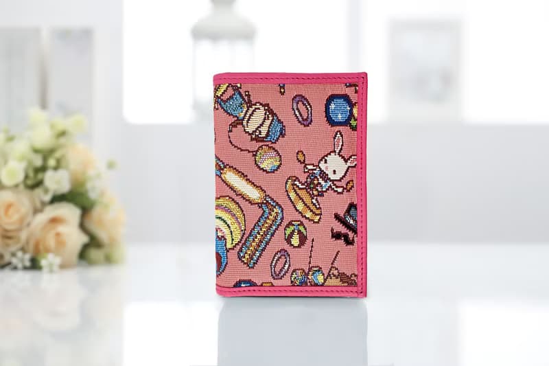 翻蓋名片夾 真皮 /布防潑水 平織緹花 開心迷你馬戲團(粉紅)