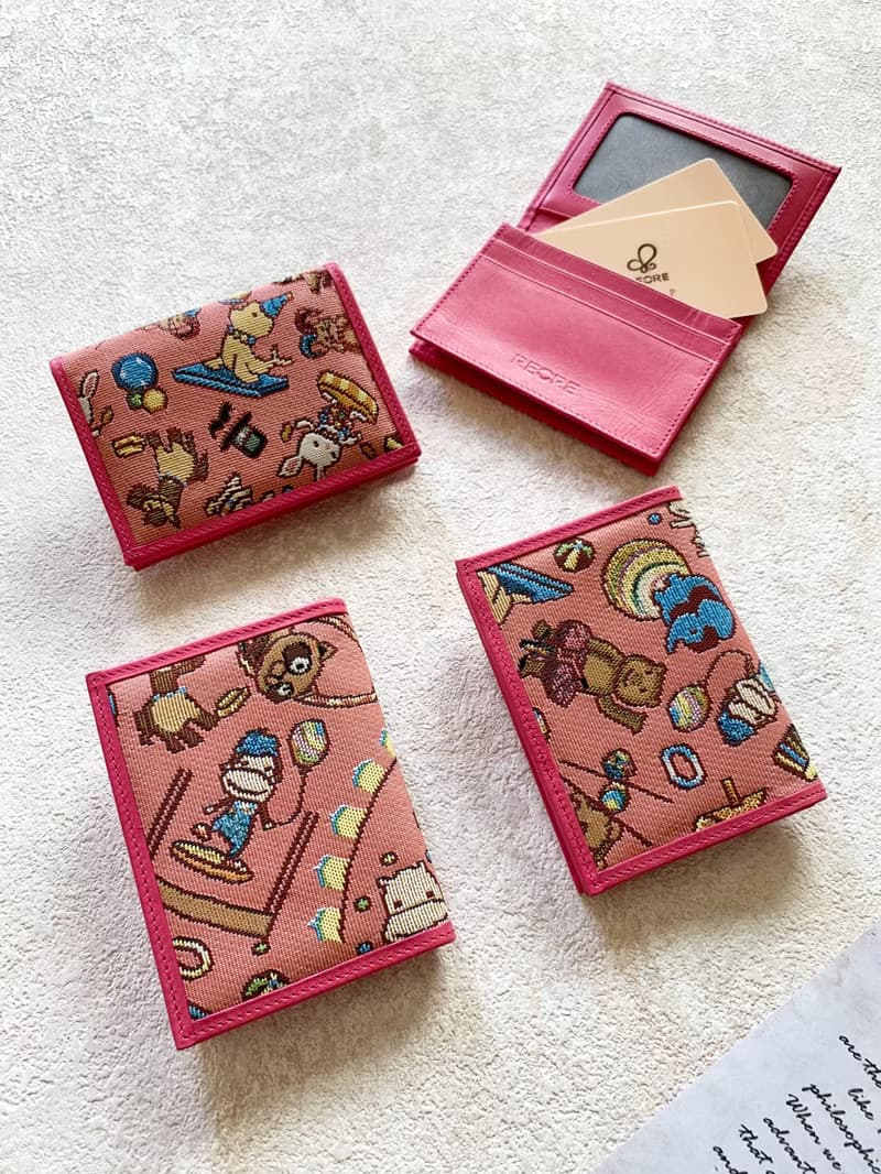 翻蓋名片夾 真皮 /布防潑水 平織緹花 開心迷你馬戲團(粉紅)