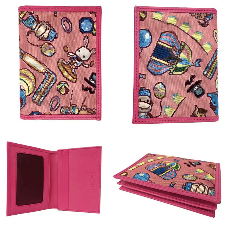 翻蓋名片夾 真皮 /布防潑水 平織緹花 開心迷你馬戲團(粉紅)
