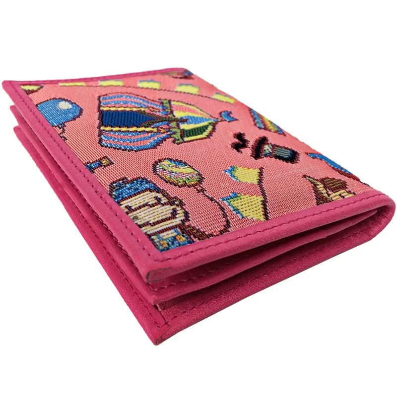 翻蓋名片夾 真皮 /布防潑水 平織緹花 開心迷你馬戲團(粉紅)