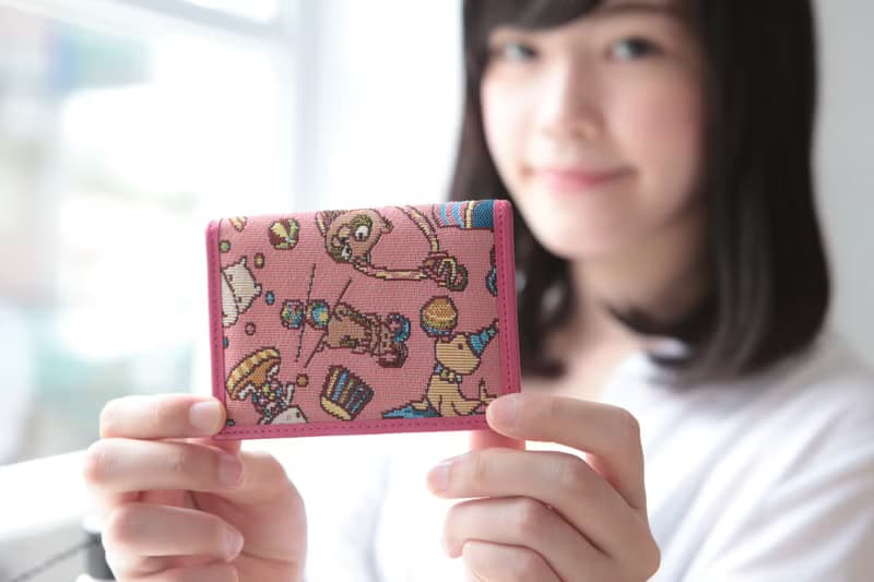 翻蓋名片夾 真皮 /布防潑水 平織緹花 開心迷你馬戲團(粉紅)