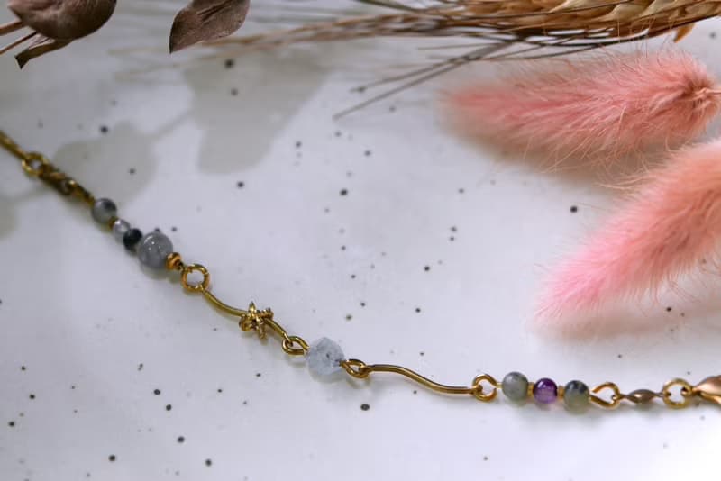 幾何系列 NO.6│灰玉髓x拉長石x雲水晶x黃銅│黃銅手鍊