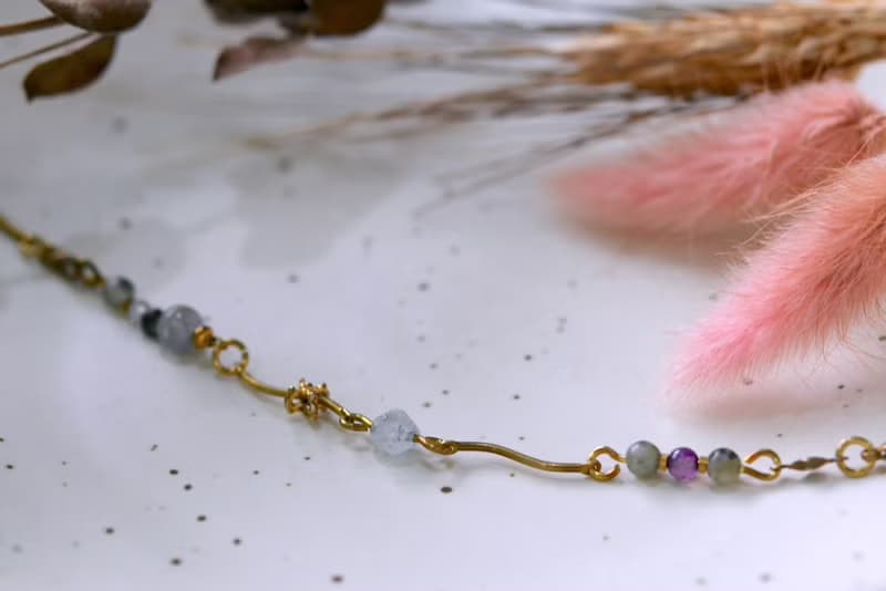 幾何系列 NO.6│灰玉髓x拉長石x雲水晶x黃銅│黃銅手鍊