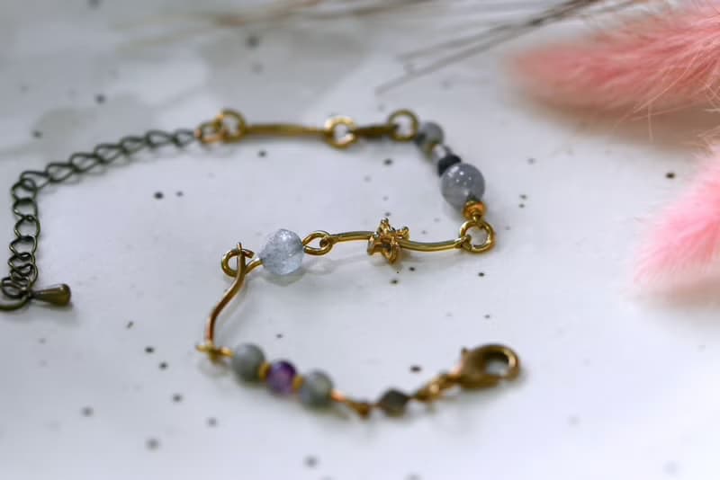 幾何系列 NO.6│灰玉髓x拉長石x雲水晶x黃銅│黃銅手鍊