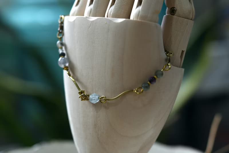 幾何系列 NO.6│灰玉髓x拉長石x雲水晶x黃銅│黃銅手鍊