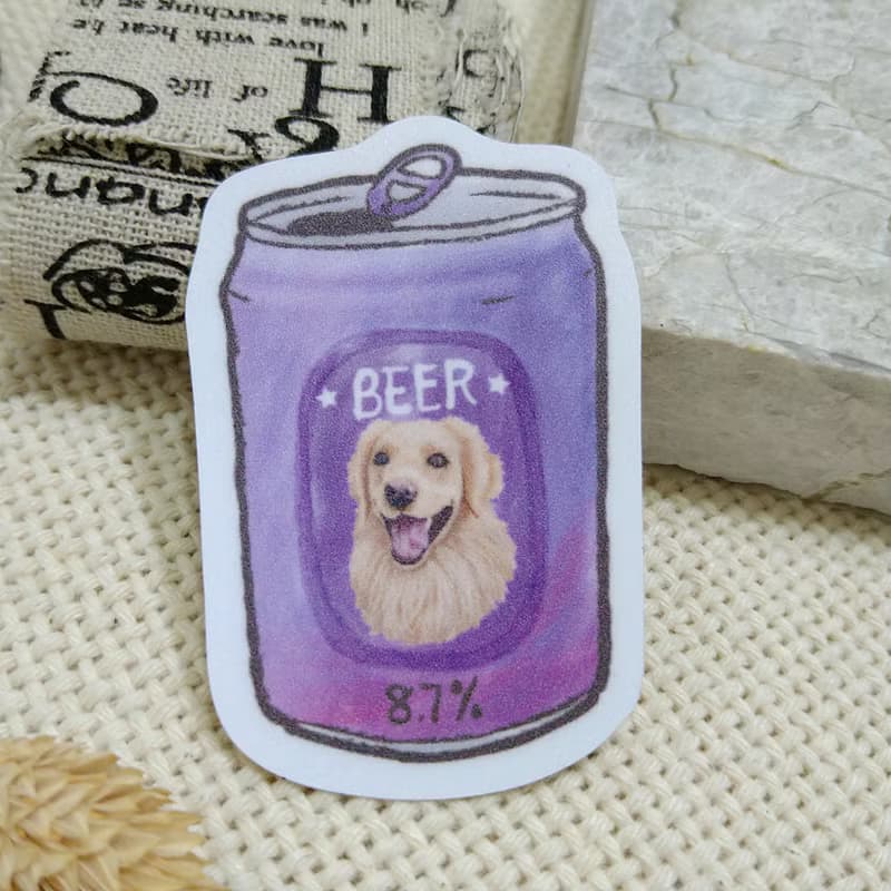 黃金獵犬-燦笑-啤酒-防水車貼-行李箱貼紙_防水貼紙